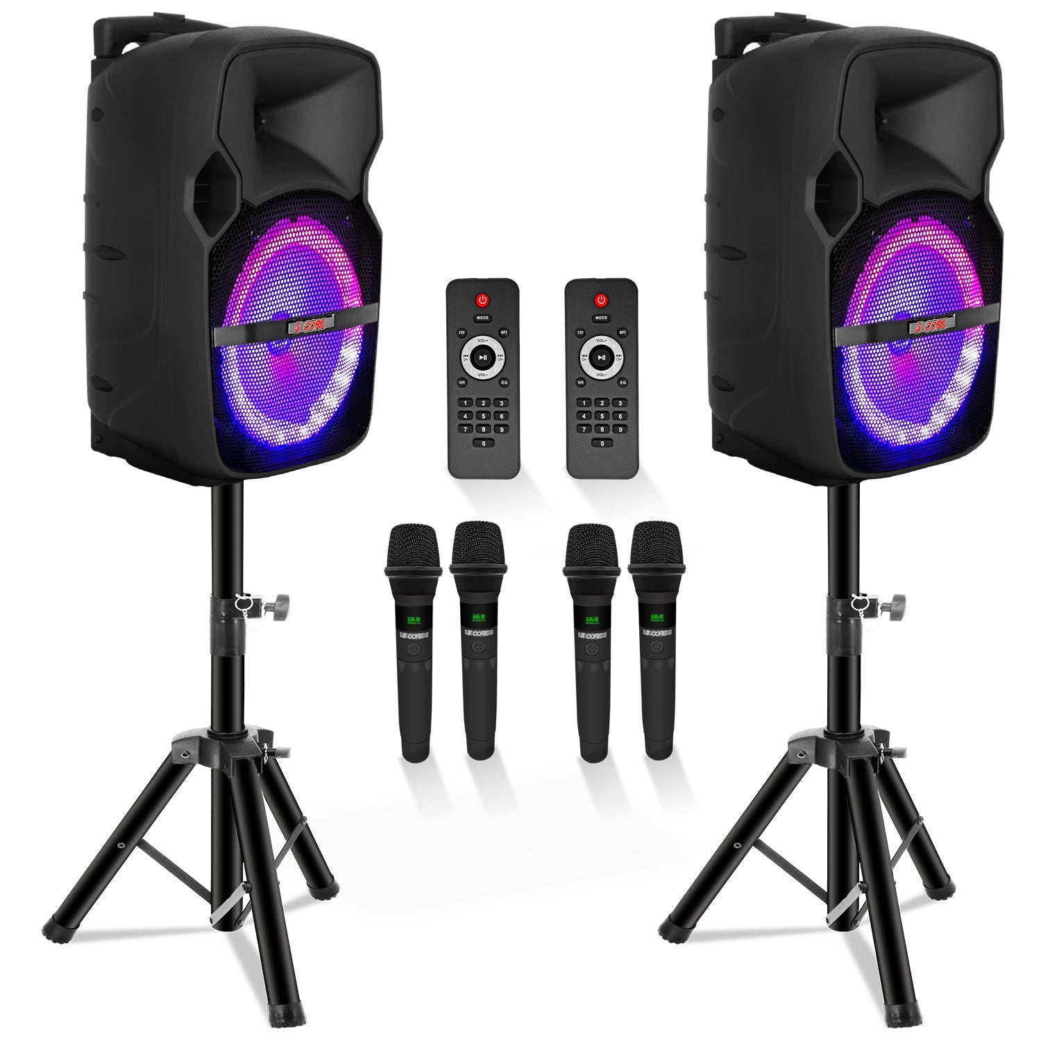 5Core 8 inch PA Portable Bluetooth Party Speaker Karaoke Boombox + 2 Wireless Mics